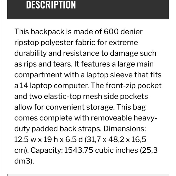 Black Canyon Outfitters Backpack w/ laptop holder - Picture 5 of 6